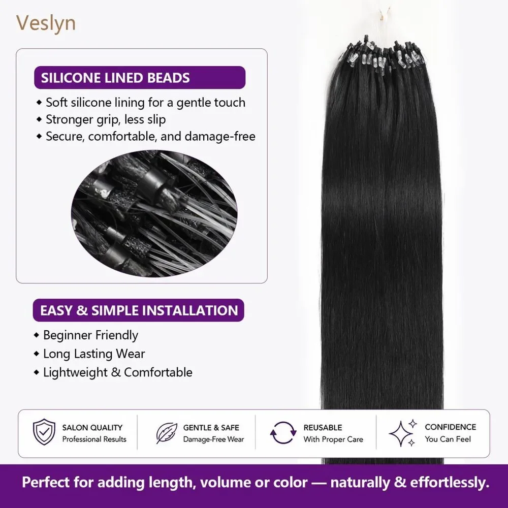 Micro Link Hair Extensions – 100% Remy Human Hair Jet Black 22